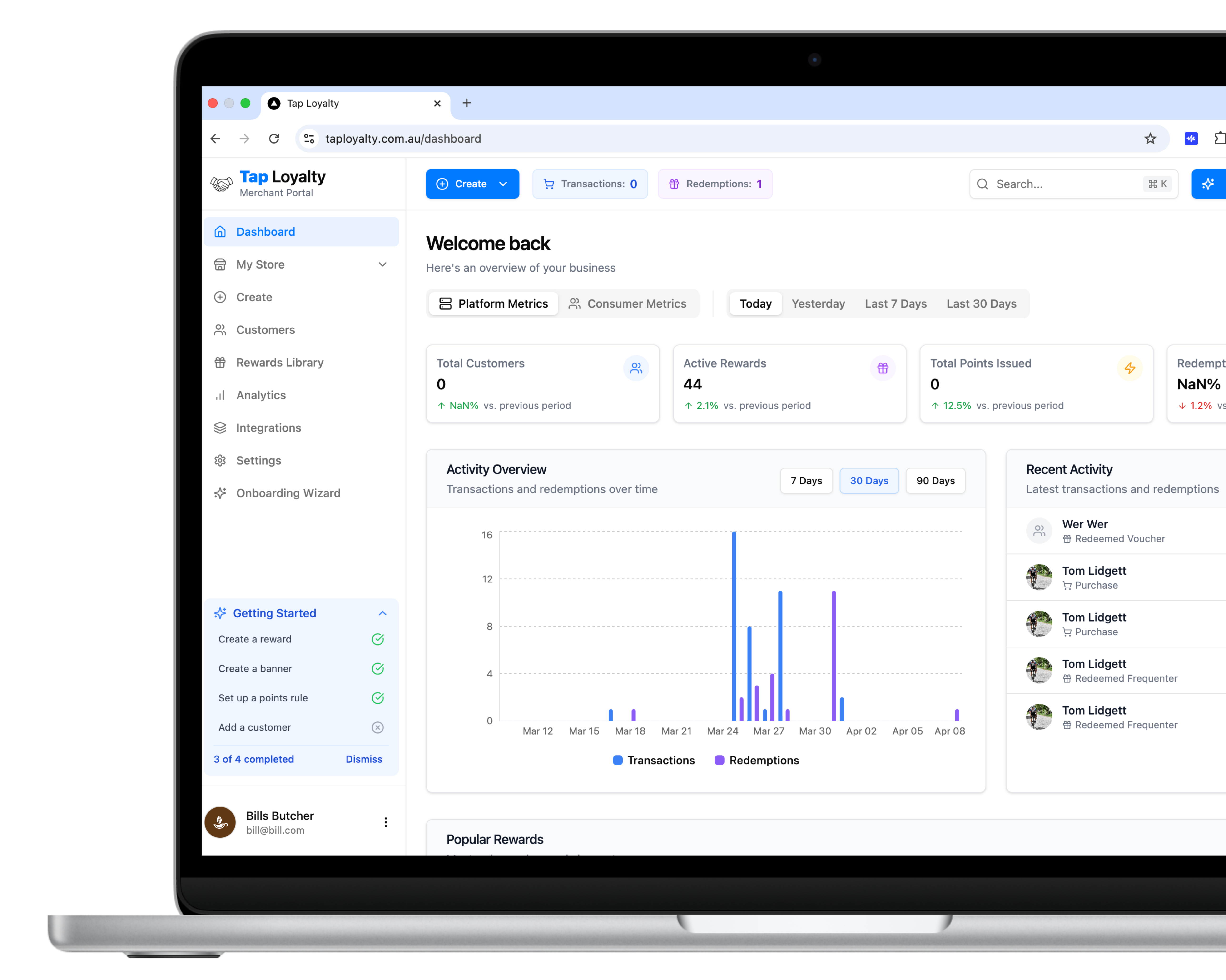 TapLoyalty Merchant Dashboard